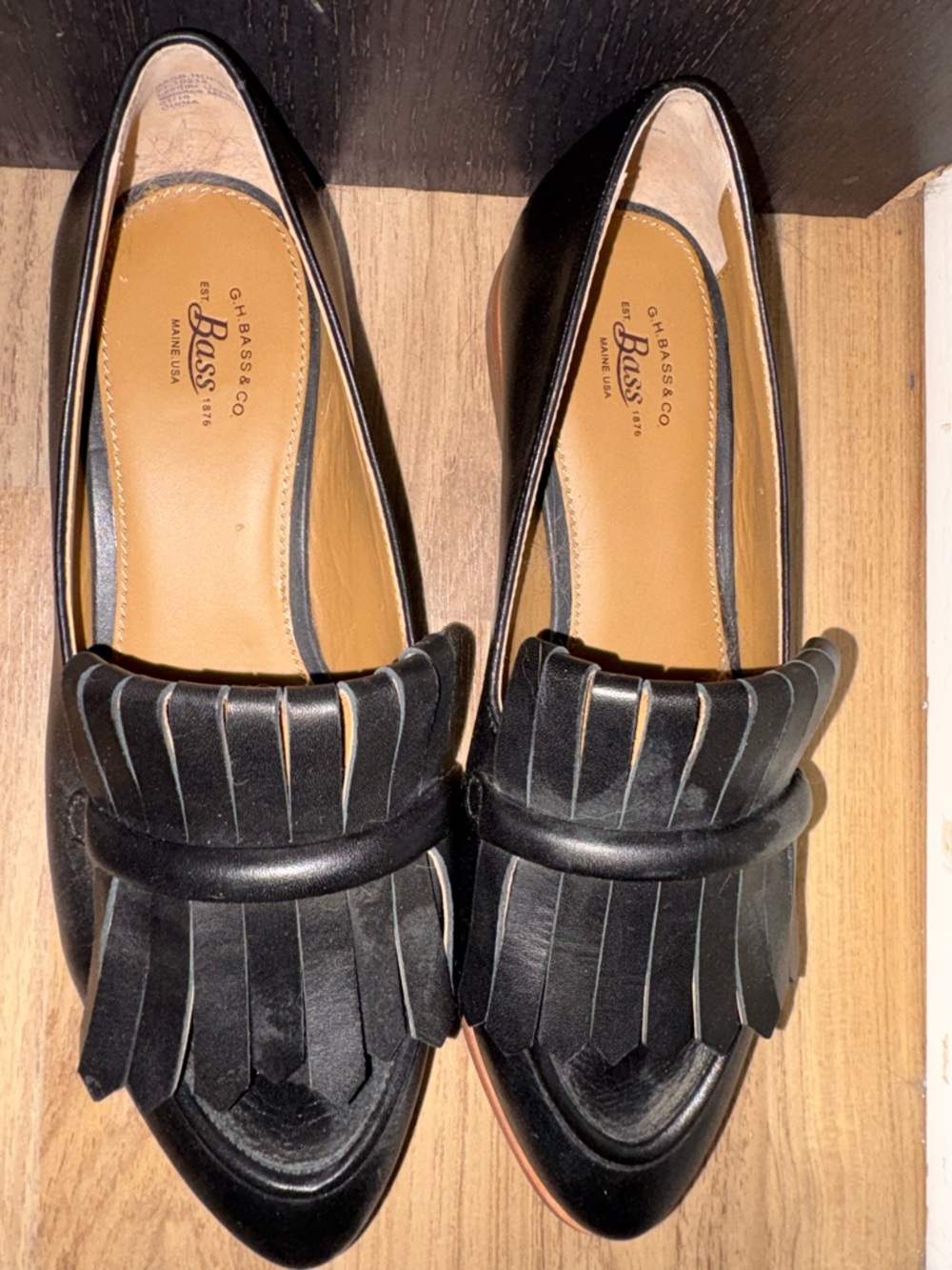 G.H. Bass & Co. Black Leather Kiltie Loafers